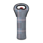 Navy And White Glen Plaid Print Single Neoprene Wine Tote
