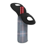 Navy And White Glen Plaid Print Single Neoprene Wine Tote