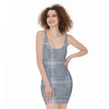 Navy And White Glen Plaid Print Sleeveless Bodycon Dress