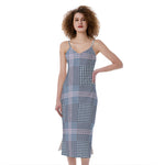 Navy And White Glen Plaid Print Slim Fit Midi Cami Dress