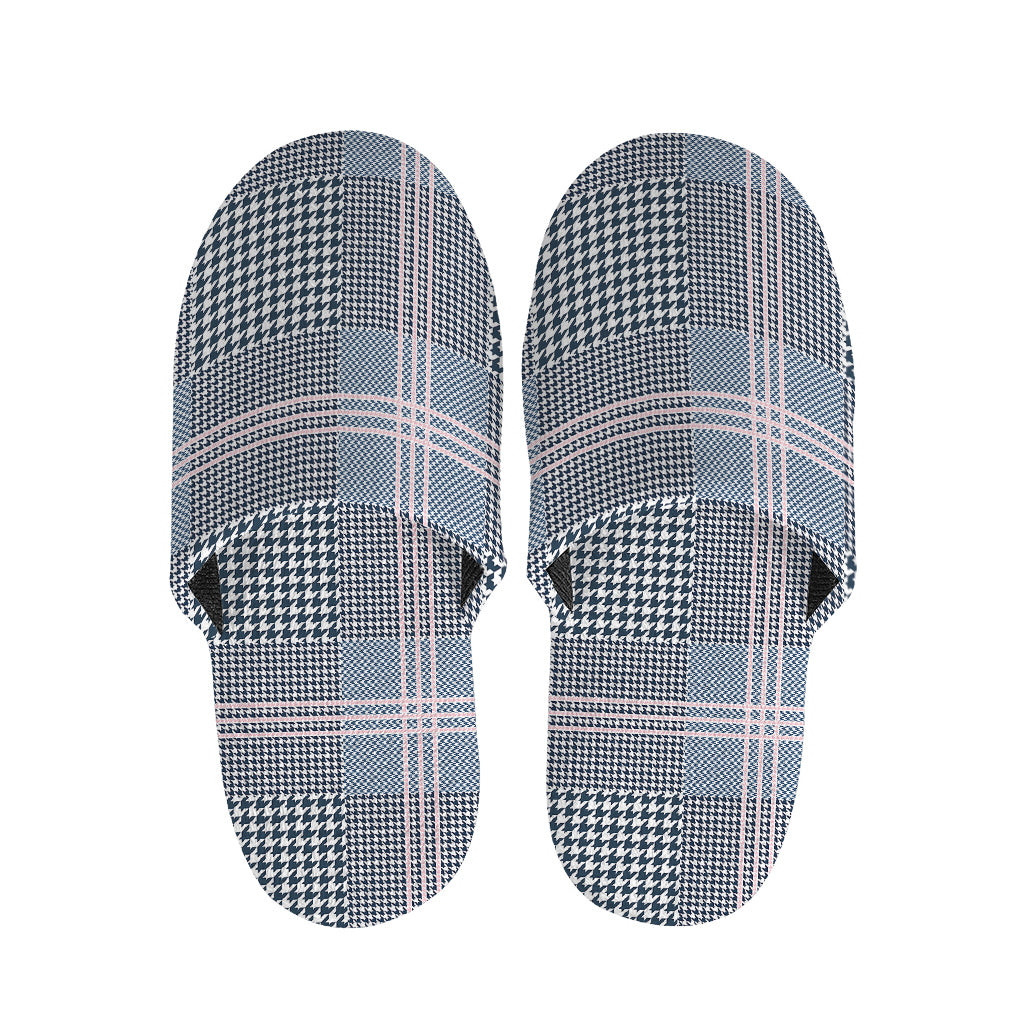 Navy And White Glen Plaid Print Slippers