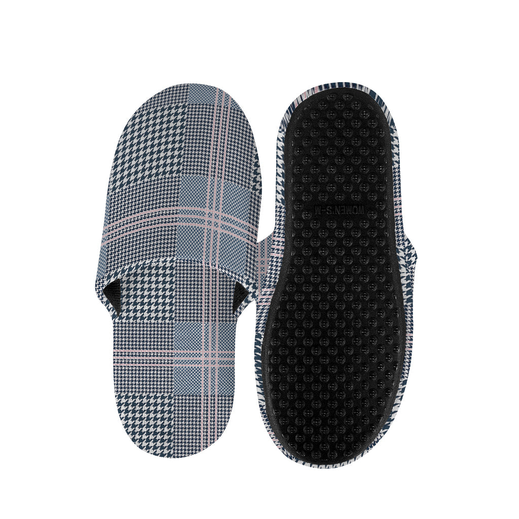 Navy And White Glen Plaid Print Slippers
