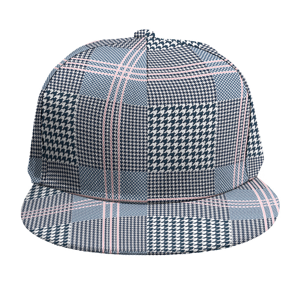 Navy And White Glen Plaid Print Snapback Cap