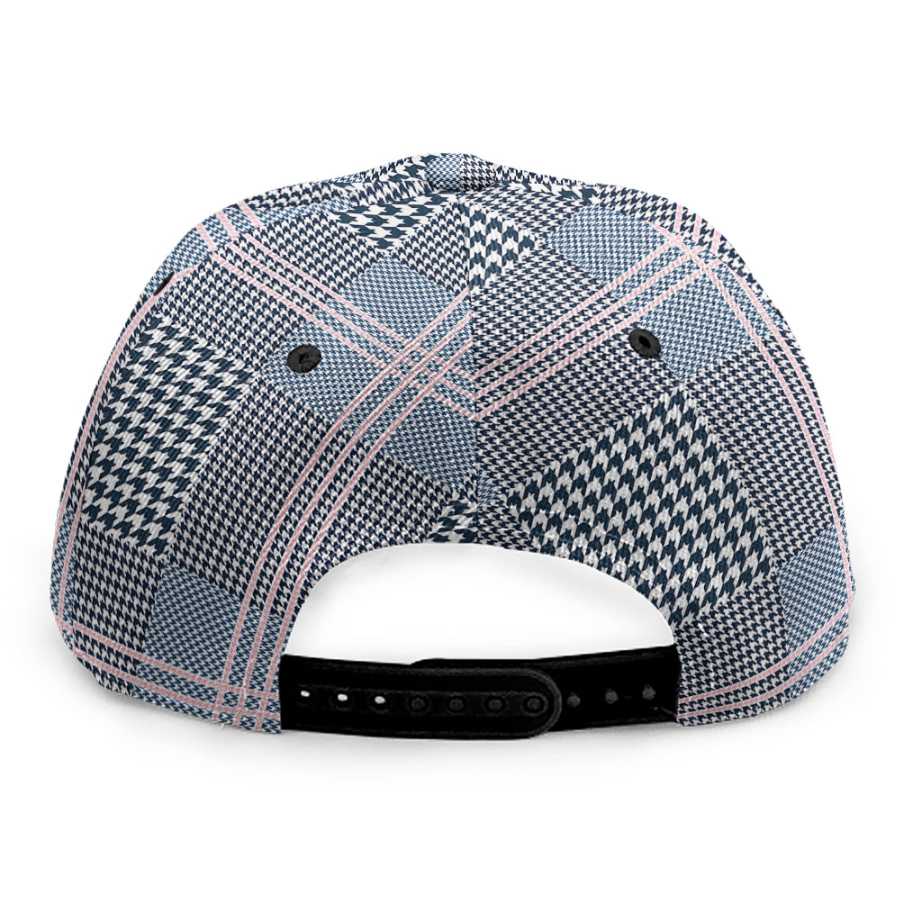 Navy And White Glen Plaid Print Snapback Cap