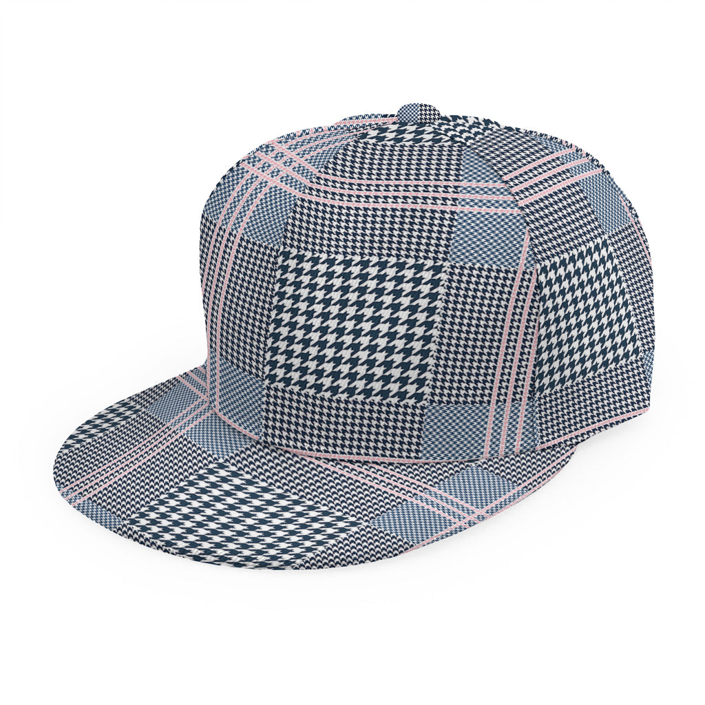 Navy And White Glen Plaid Print Snapback Cap