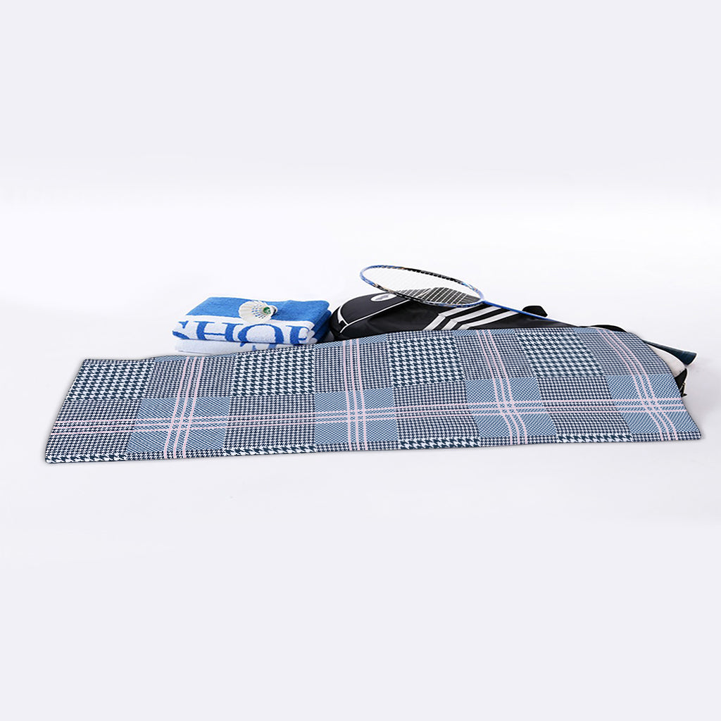 Navy And White Glen Plaid Print Sports Towel