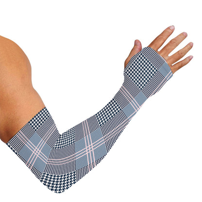 Navy And White Glen Plaid Print Sun Protection Arm Sleeves