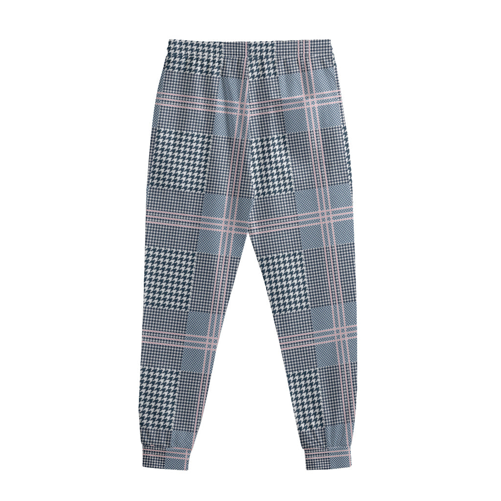 Navy And White Glen Plaid Print Sweatpants