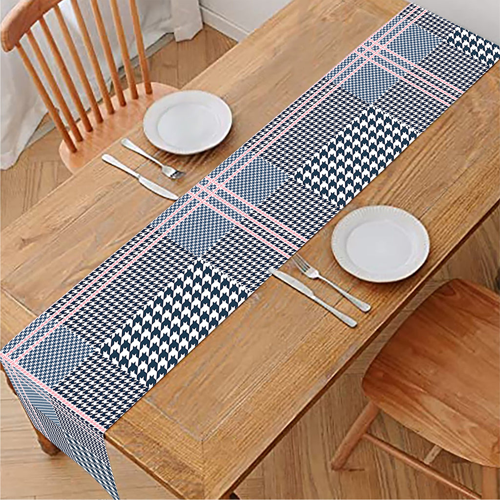 Navy And White Glen Plaid Print Table Runner
