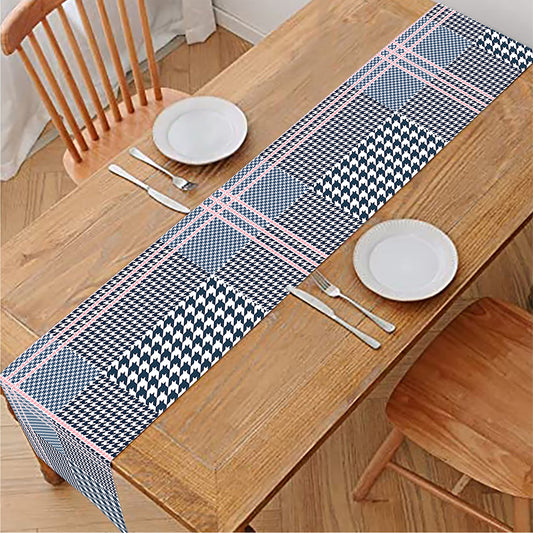 Navy And White Glen Plaid Print Table Runner