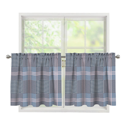 Navy And White Glen Plaid Print Tier Curtains