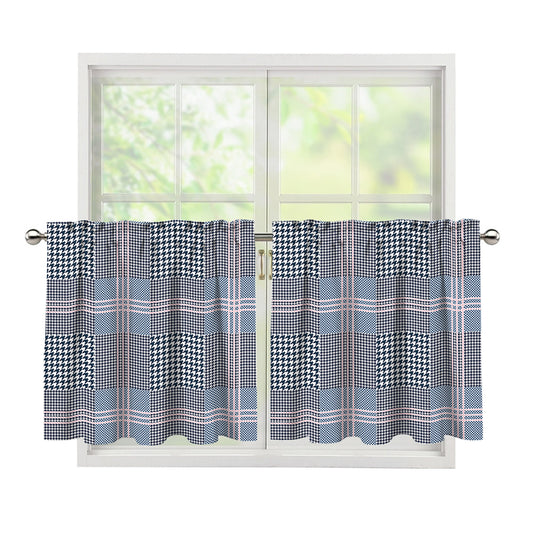 Navy And White Glen Plaid Print Tier Curtains