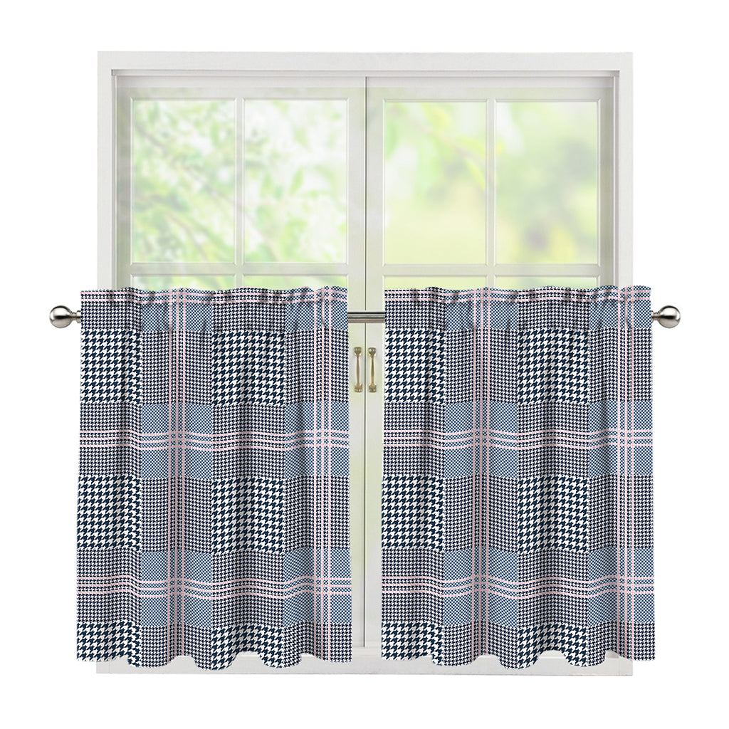 Navy And White Glen Plaid Print Tier Curtains