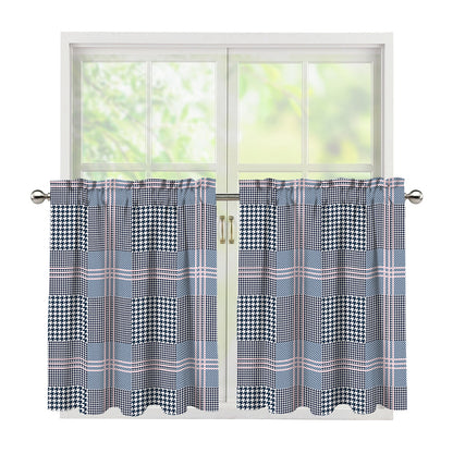 Navy And White Glen Plaid Print Tier Curtains