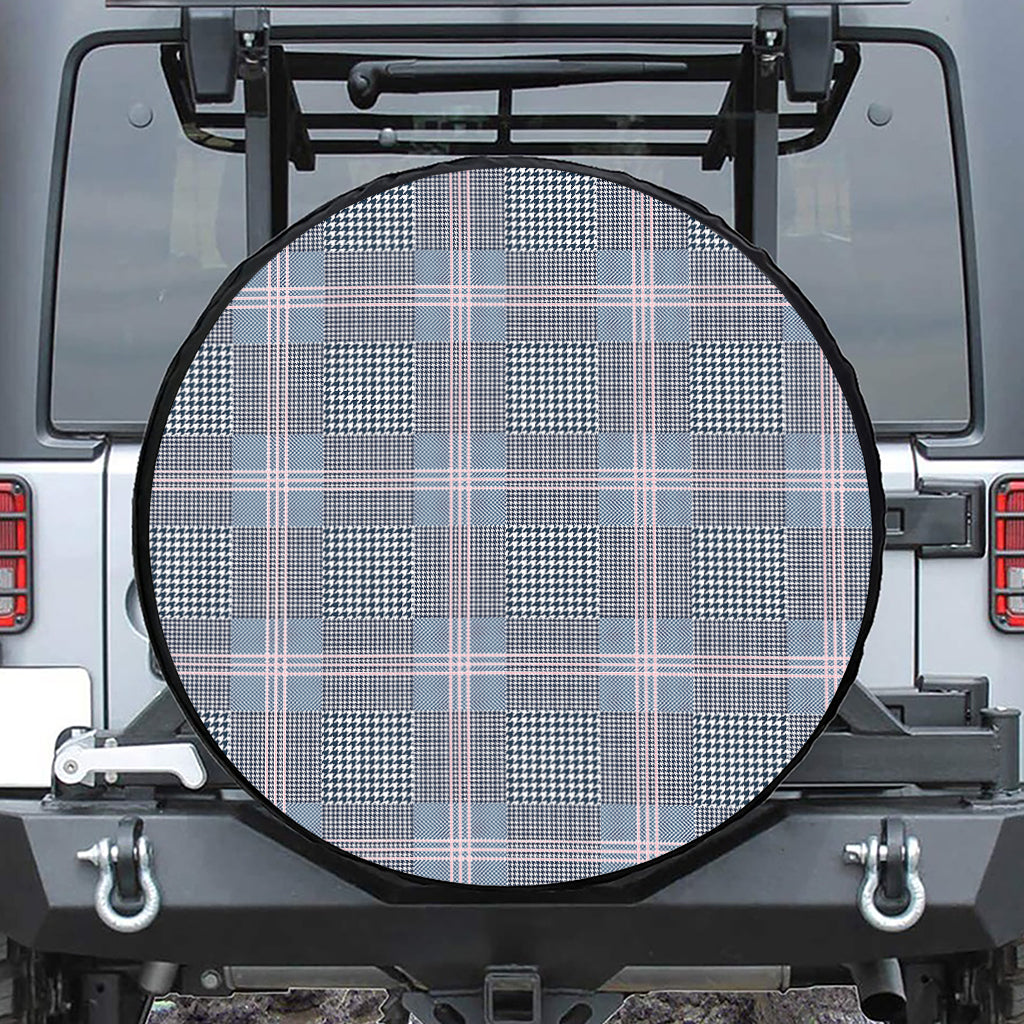 Navy And White Glen Plaid Print Tire Cover