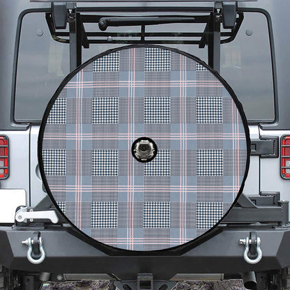 Navy And White Glen Plaid Print Tire Cover With Camera Hole