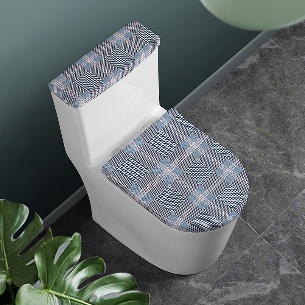 Navy And White Glen Plaid Print Toilet Lid And Tank Cover Set