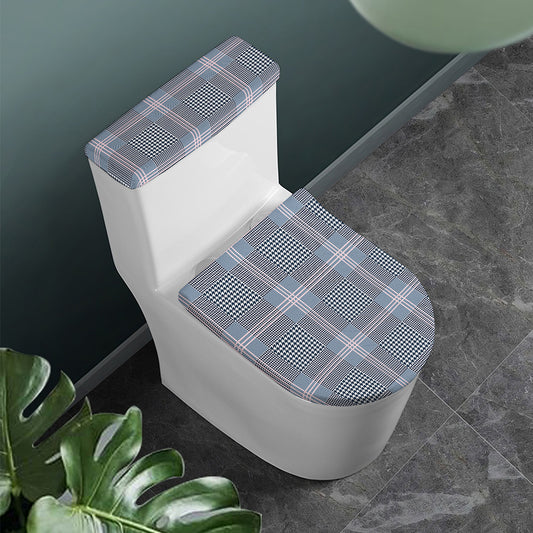 Navy And White Glen Plaid Print Toilet Lid And Tank Cover Set