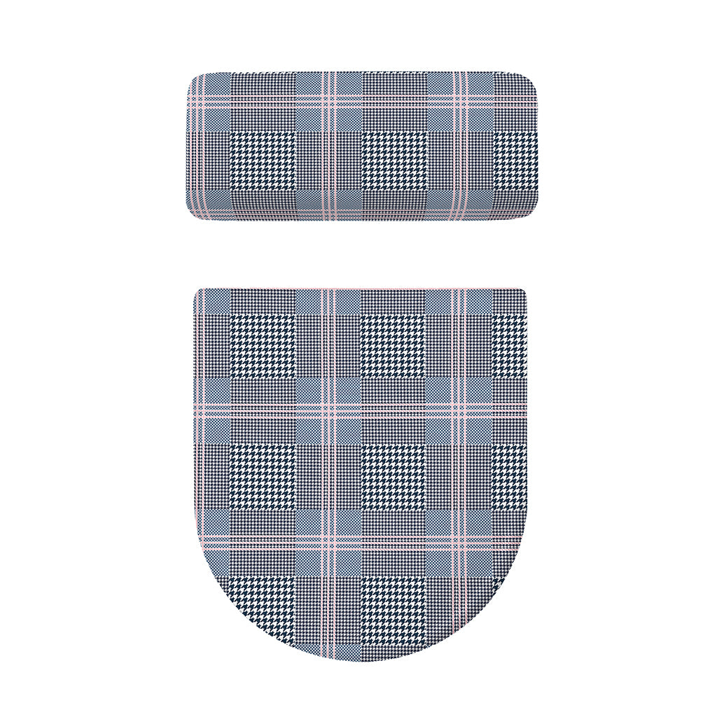 Navy And White Glen Plaid Print Toilet Lid And Tank Cover Set