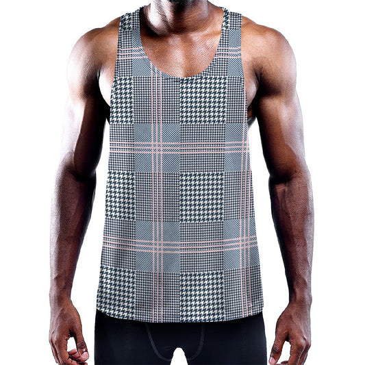Navy And White Glen Plaid Print Training Tank Top