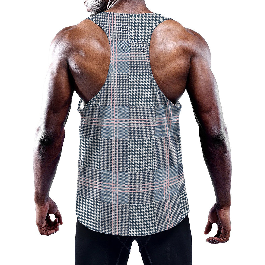 Navy And White Glen Plaid Print Training Tank Top