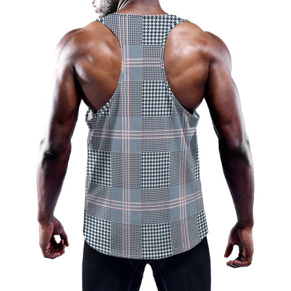 Navy And White Glen Plaid Print Training Tank Top