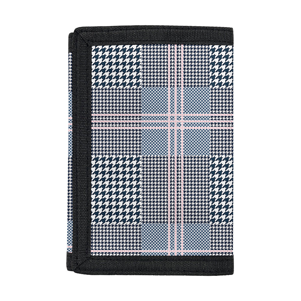 Navy And White Glen Plaid Print Trifold Wallet