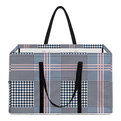 Navy And White Glen Plaid Print Utility Tote Bag