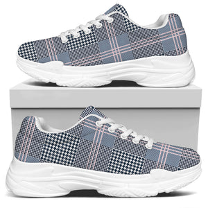 Navy And White Glen Plaid Print White Chunky Shoes