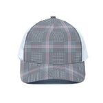 Navy And White Glen Plaid Print White Mesh Trucker Cap