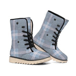 Navy And White Glen Plaid Print Winter Boots