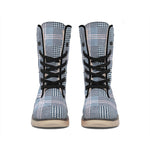 Navy And White Glen Plaid Print Winter Boots
