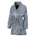 Navy And White Glen Plaid Print Women's Bathrobe