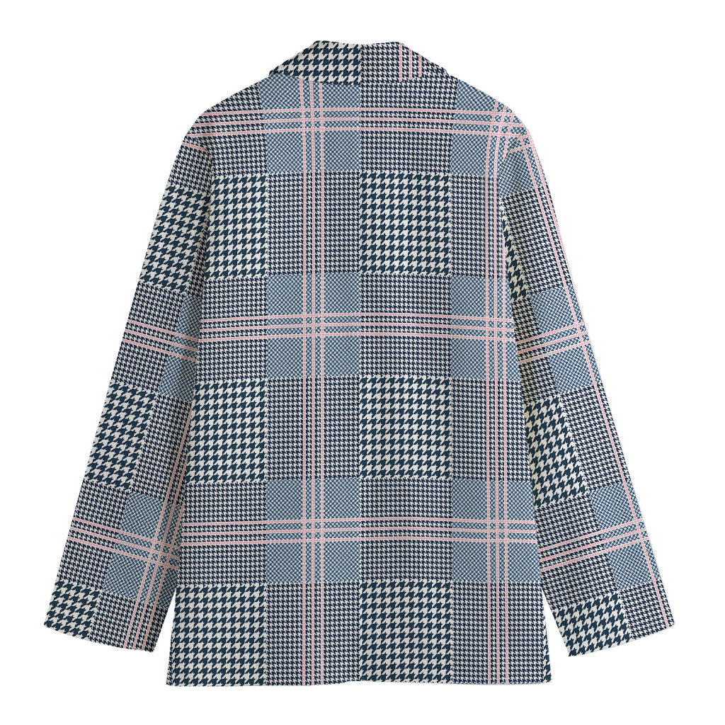 Navy And White Glen Plaid Print Women's Blazer