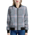 Navy And White Glen Plaid Print Women's Bomber Jacket