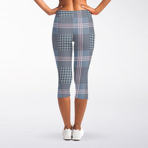 Navy And White Glen Plaid Print Women's Capri Leggings