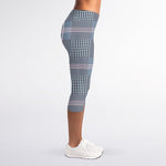 Navy And White Glen Plaid Print Women's Capri Leggings