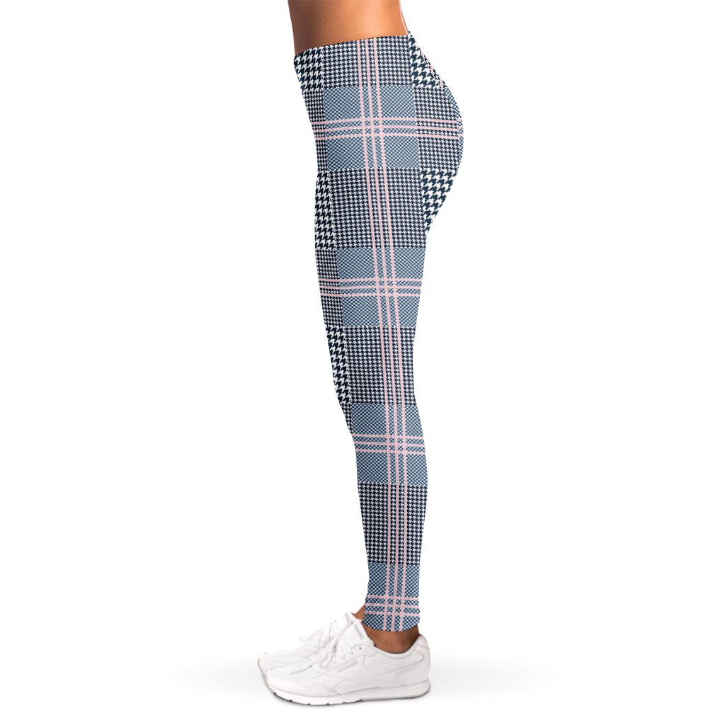 Navy And White Glen Plaid Print Women's Leggings