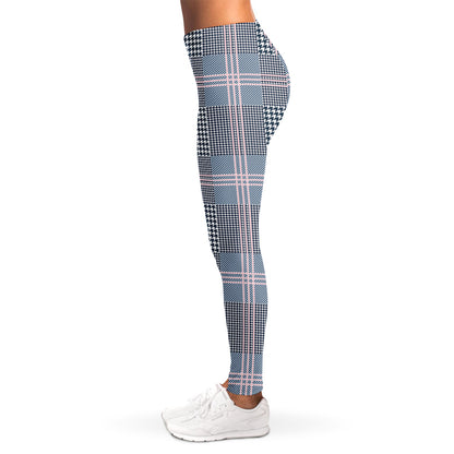 Navy And White Glen Plaid Print Women's Leggings