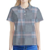 Navy And White Glen Plaid Print Women's Polo Shirt