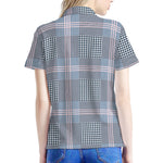 Navy And White Glen Plaid Print Women's Polo Shirt