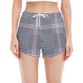 Navy And White Glen Plaid Print Women's Split Running Shorts