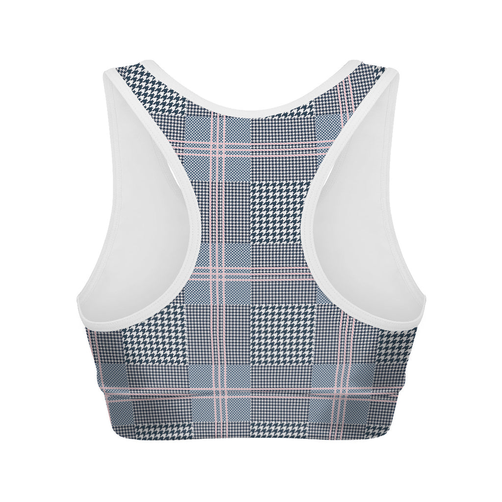 Navy And White Glen Plaid Print Women's Sports Bra