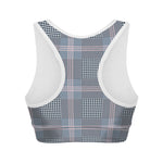 Navy And White Glen Plaid Print Women's Sports Bra