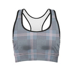 Navy And White Glen Plaid Print Women's Sports Bra