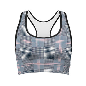 Navy And White Glen Plaid Print Women's Sports Bra