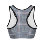 Navy And White Glen Plaid Print Women's Sports Bra