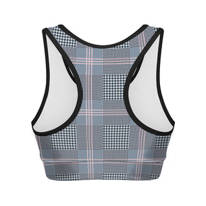 Navy And White Glen Plaid Print Women's Sports Bra