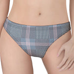 Navy And White Glen Plaid Print Women's Thong