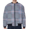 Navy And White Glen Plaid Print Zip Sleeve Bomber Jacket